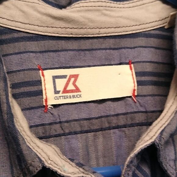 Cutter & Buck Men's XL Short Sleeve Button Down Cotton Blue Striped Shirt - Picture 3 of 8